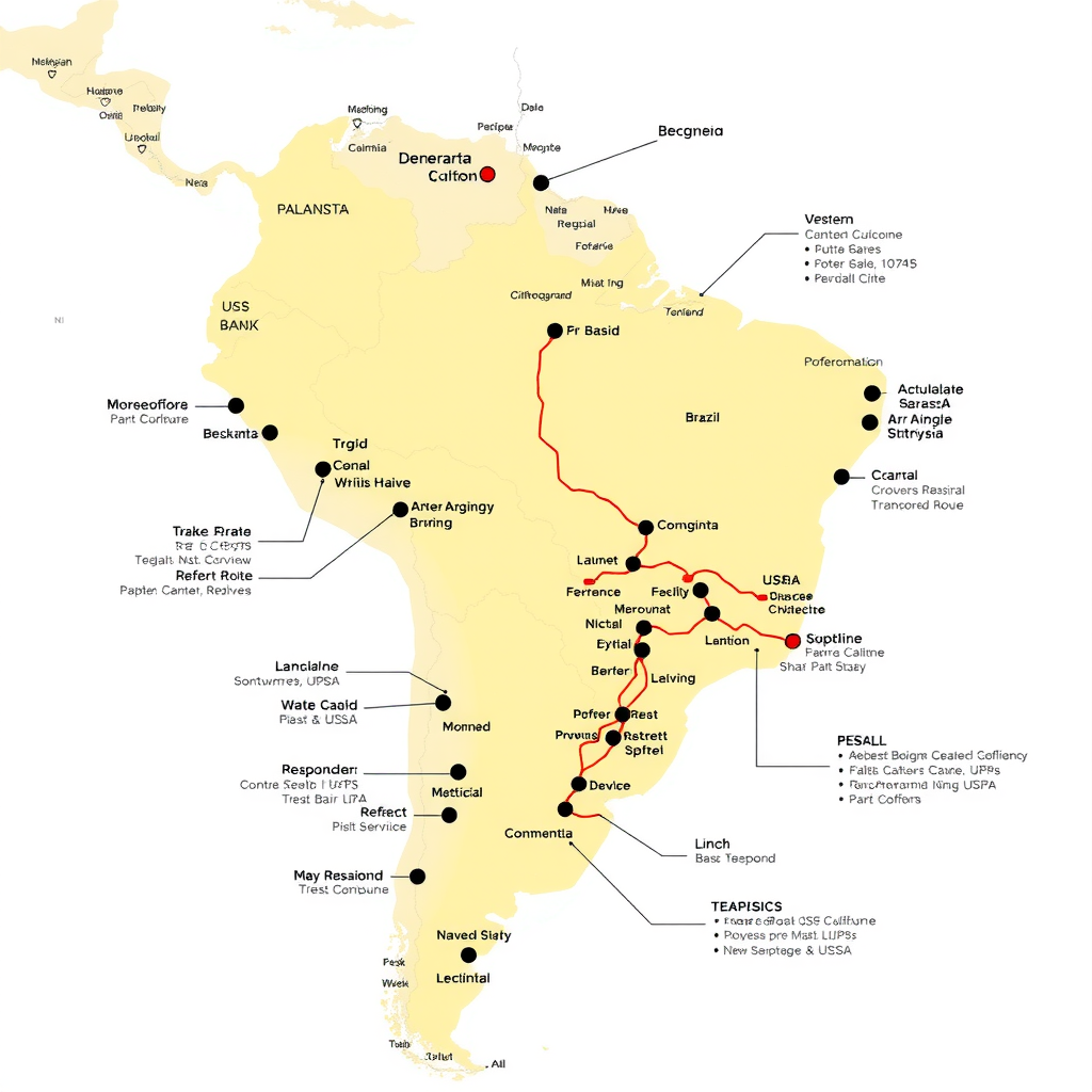 Mapa do Brasil mostrando diferentes regiões e rotas de transporte, ilustrando desafios geográficos e logísticos em áreas urbanas, costeiras e remotas do país